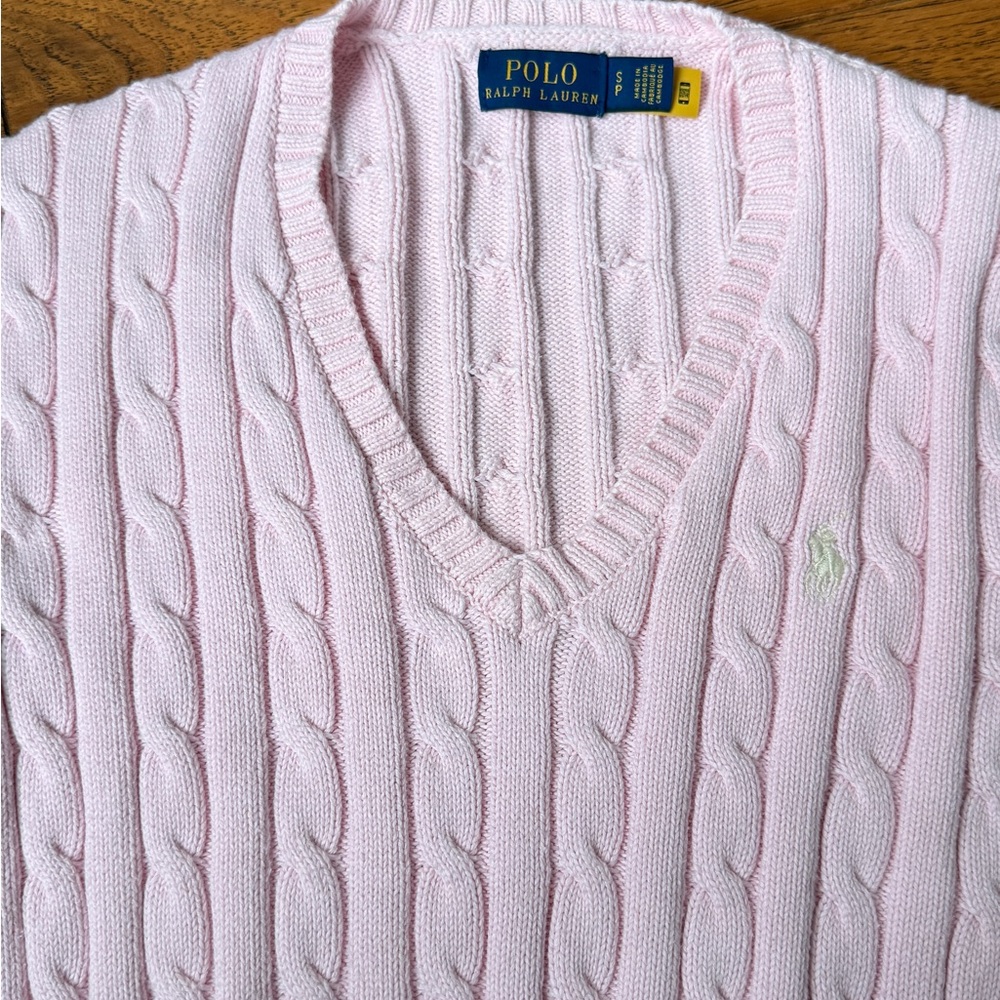Polo Ralph Lauren Women’s Light Pink Cable Knit V-Neck Sweater – Size S - Picture 5 of 10